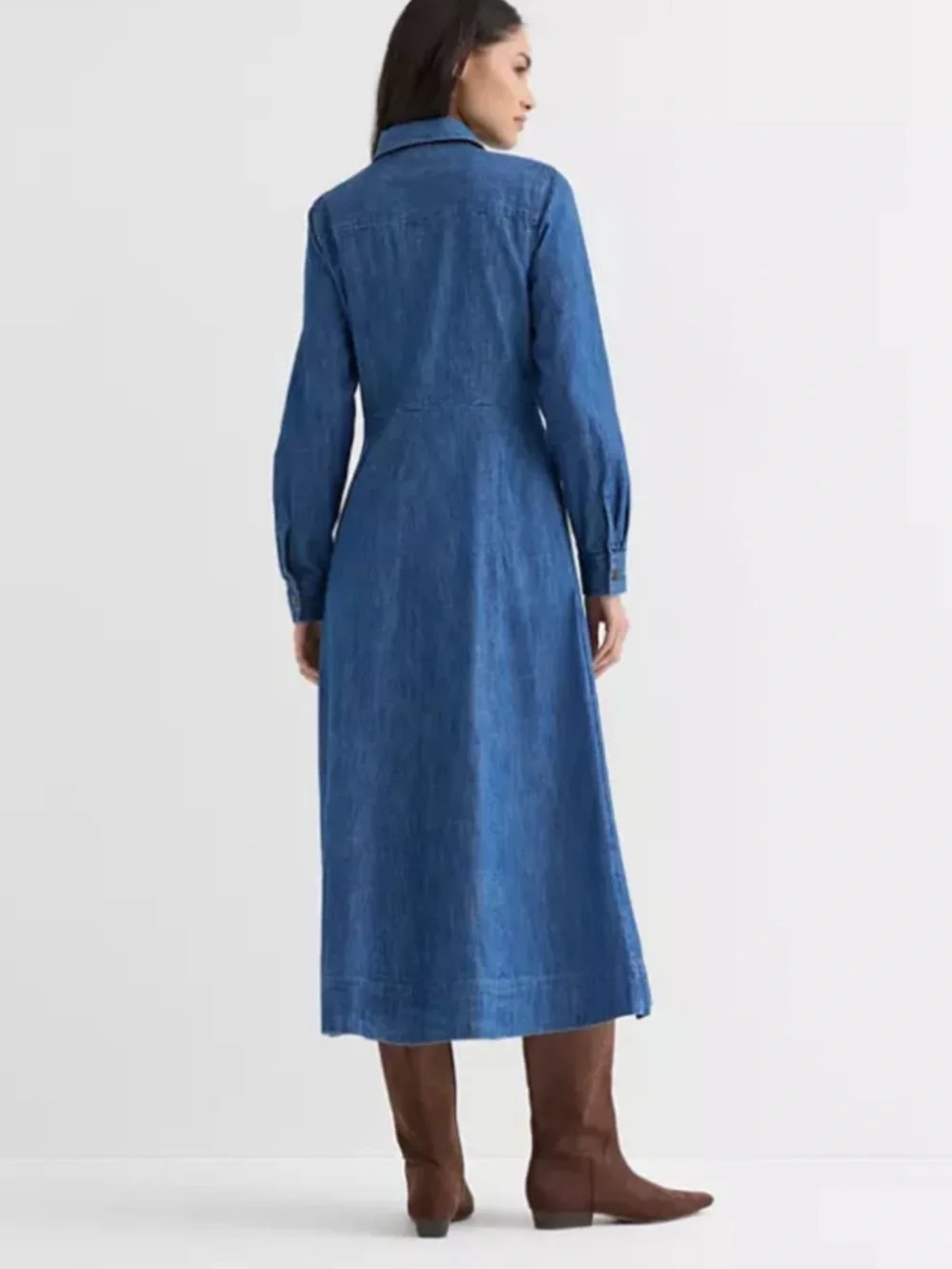 Loft Denim Chambray Seamed Midi Pocket Shirtdress - 8 - Picture 2 of 10